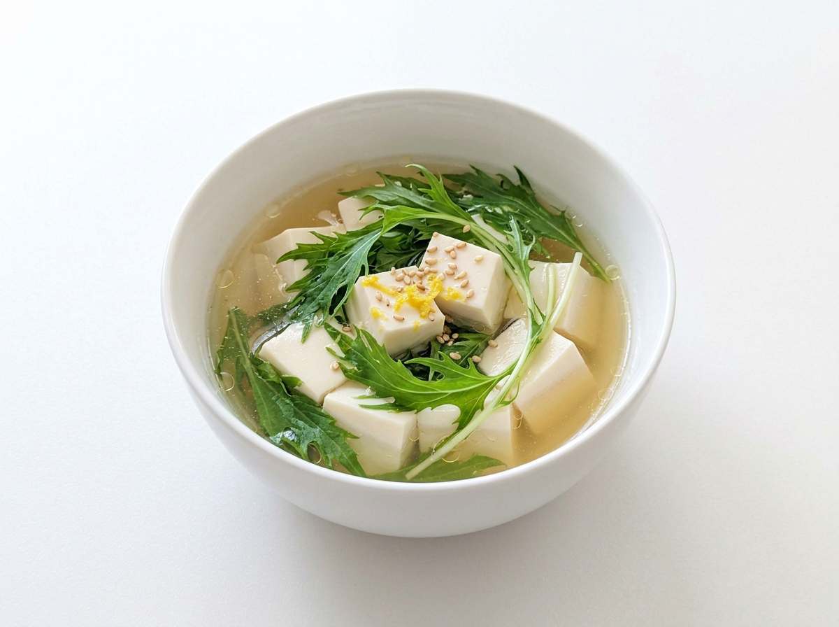 豆腐と水菜の鶏ガラあんかけレンジ蒸し