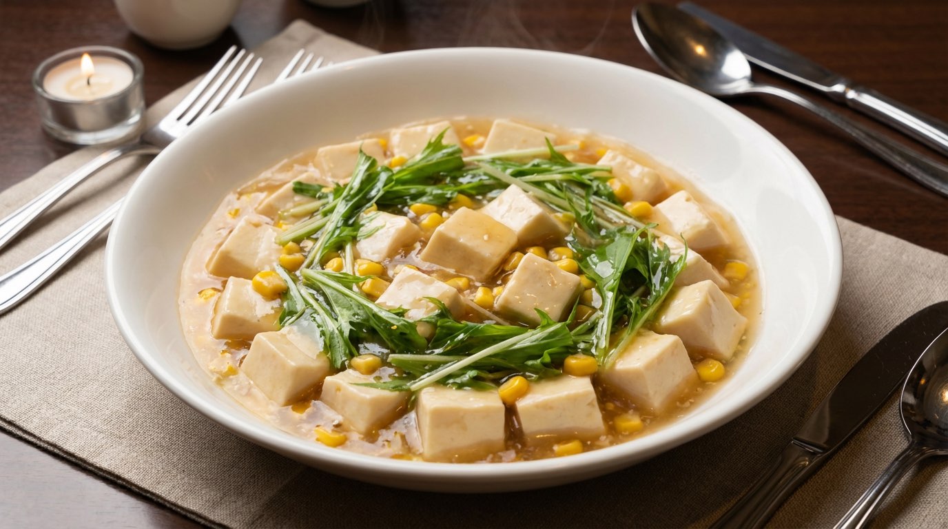 豆腐と水菜の鶏ガラあんかけレンジ蒸し（完成イメージ）