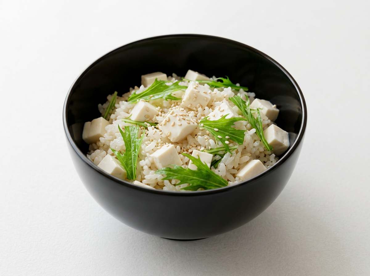 豆腐と水菜の白だし炊き込みご飯