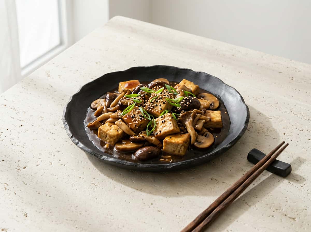 豆腐ときのこのピリ辛オイスター煮