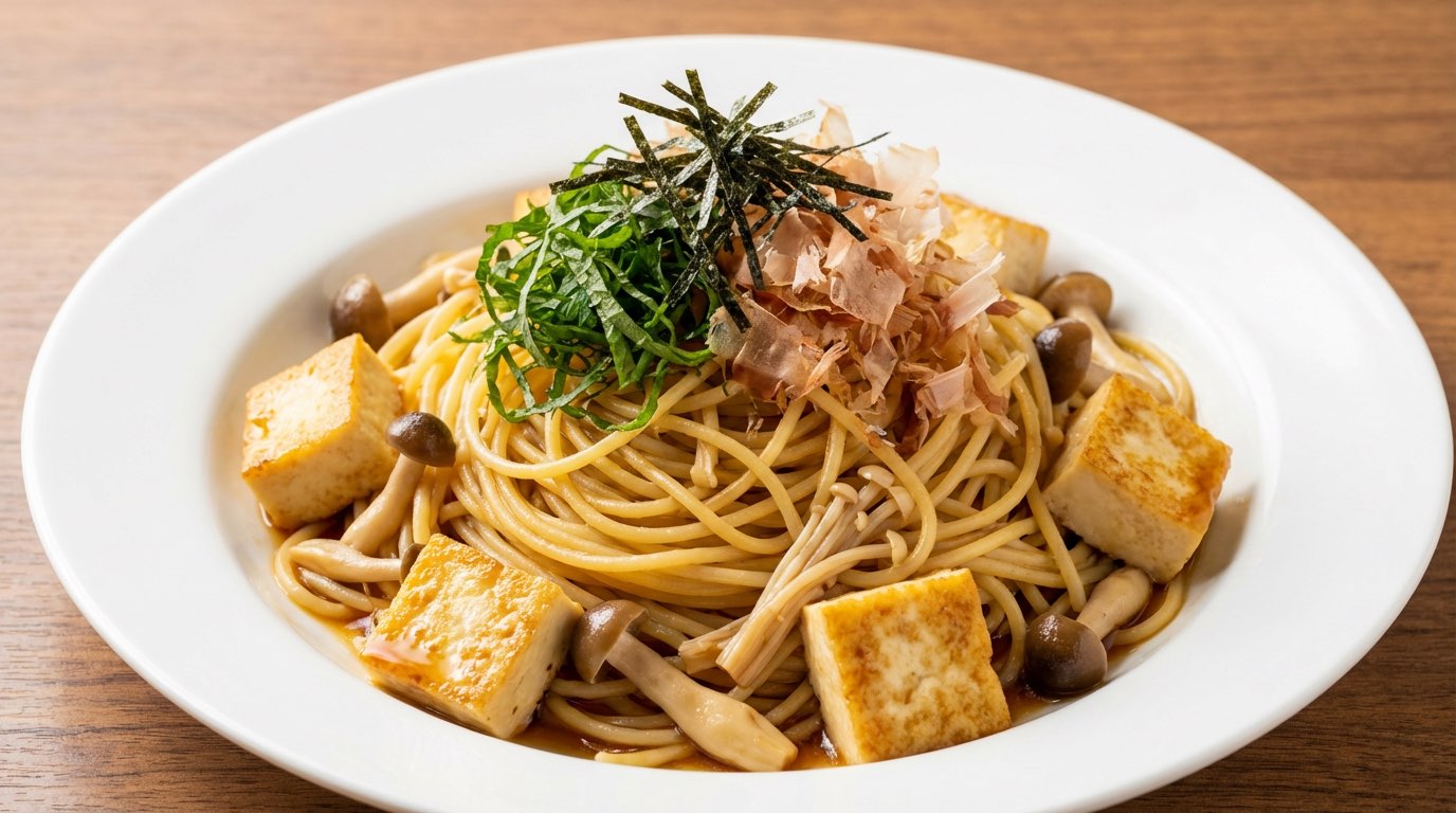 豆腐ときのこのポン酢パスタ