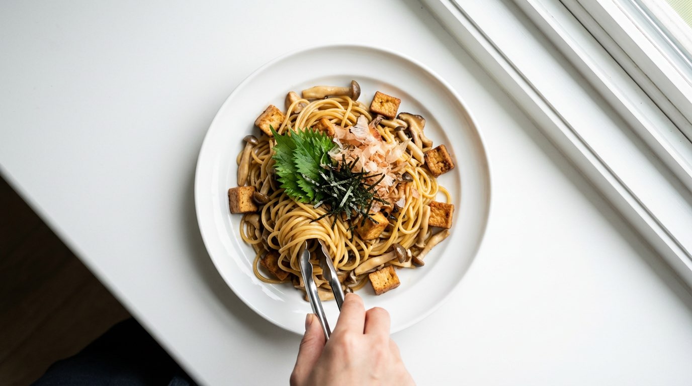 豆腐ときのこのポン酢パスタ（完成イメージ）