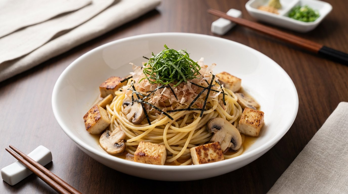 豆腐ときのこのポン酢パスタ（完成イメージ）