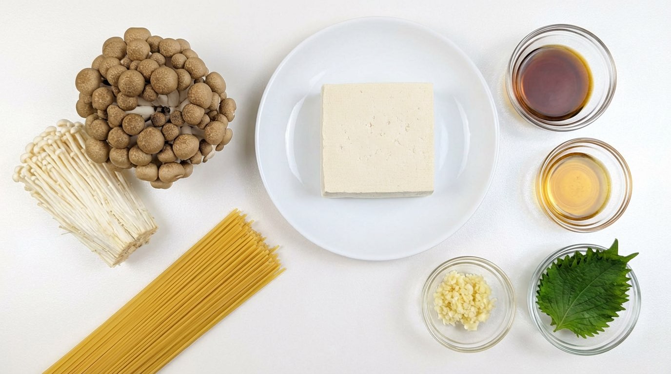 豆腐ときのこのポン酢パスタ（材料）