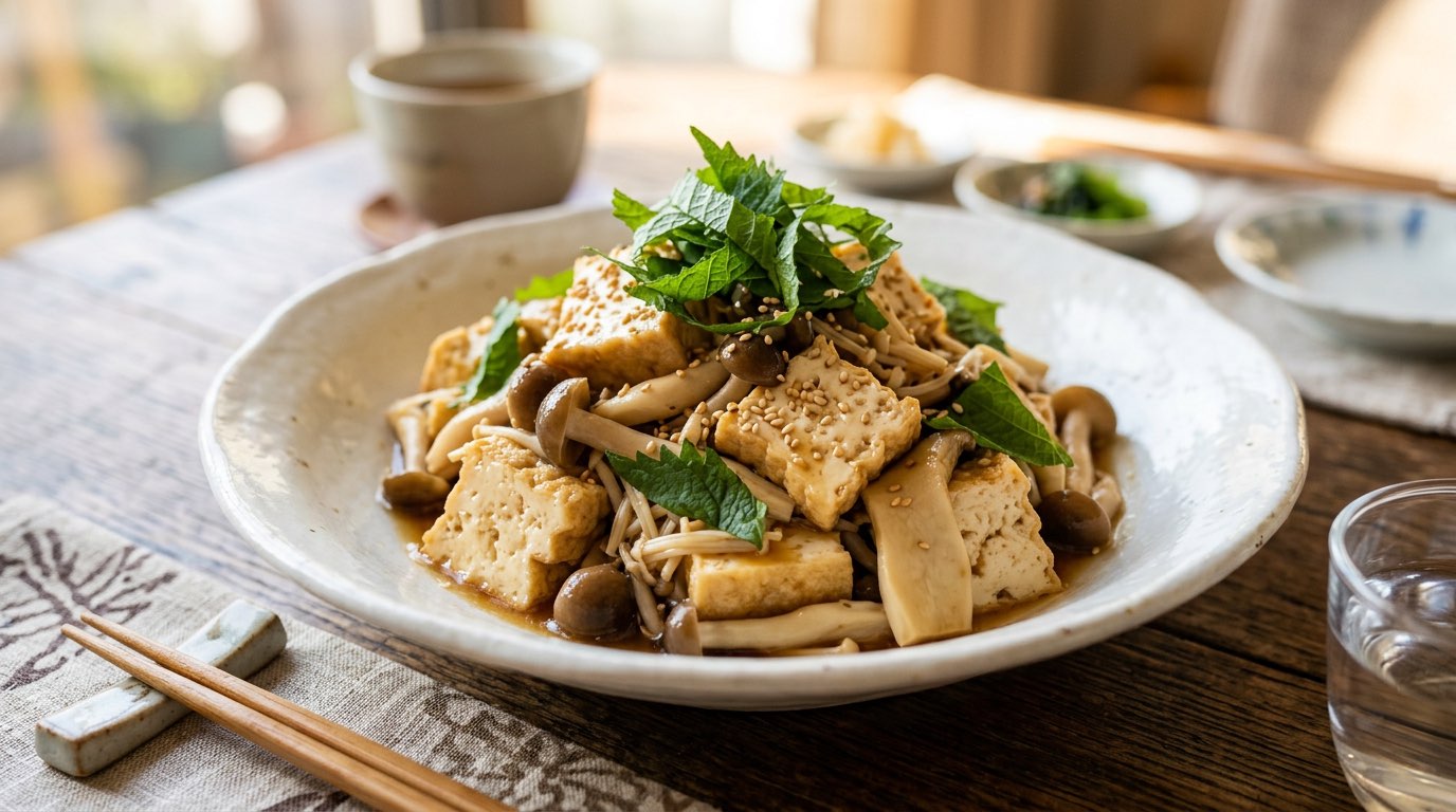 豆腐ときのこの甘酢和え