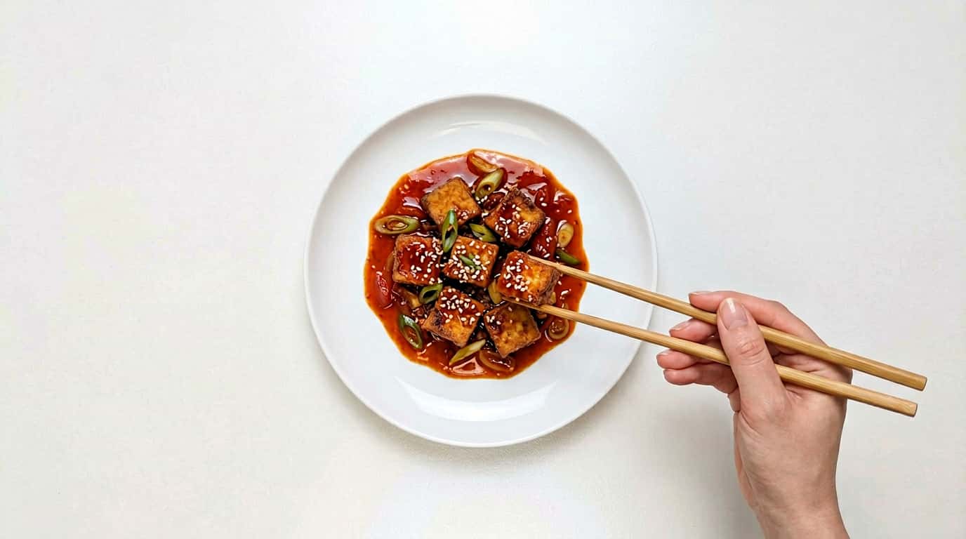 揚げ豆腐と長ねぎのピリ辛トマト煮（完成イメージ）