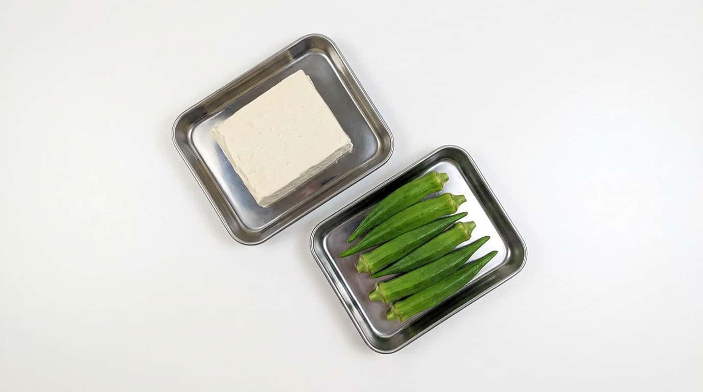 豆腐とオクラのめんつゆレンジ蒸し（材料）