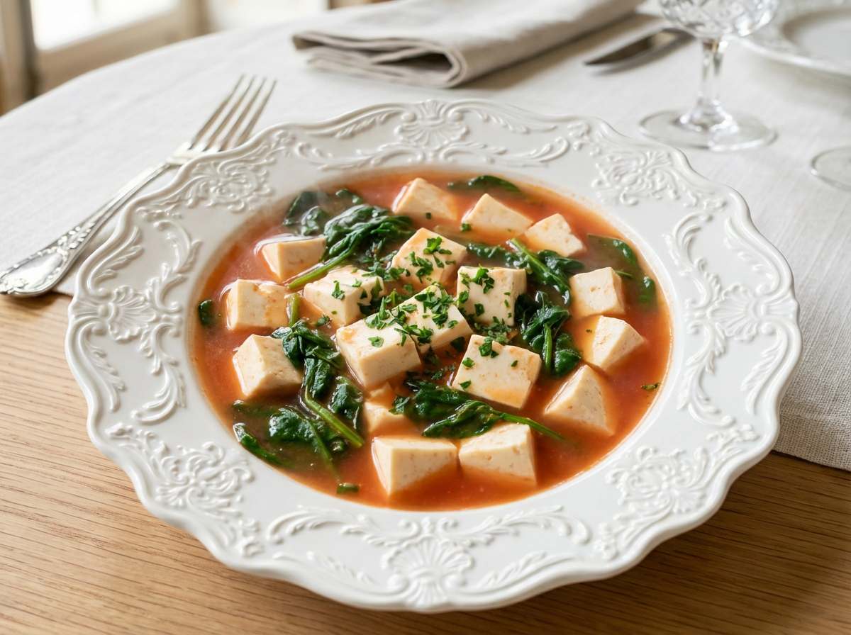 豆腐とほうれん草のケチャップ中華スープ