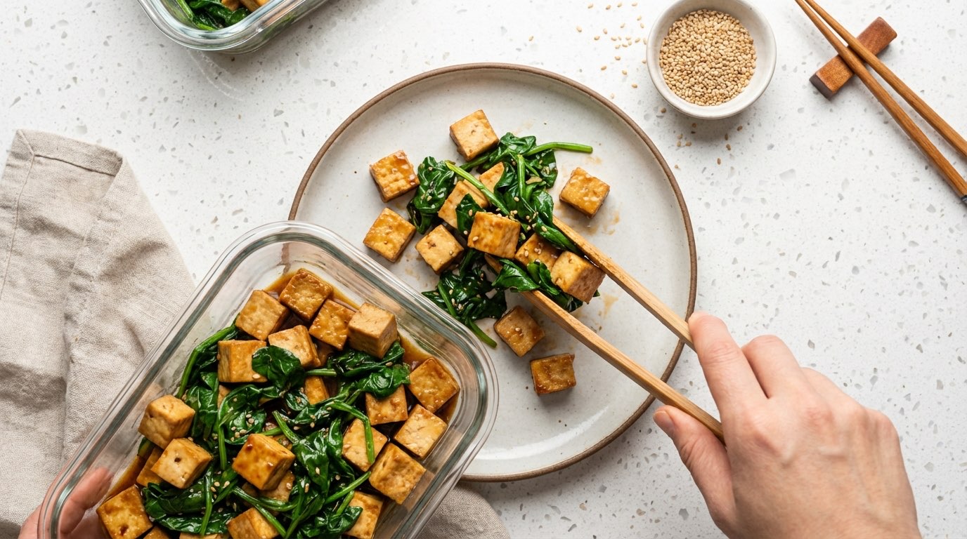 豆腐とほうれん草の焼肉だれ漬け（完成イメージ）