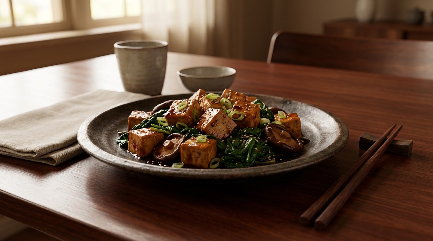 豆腐とほうれん草の焼肉だれ漬け（完成イメージ）