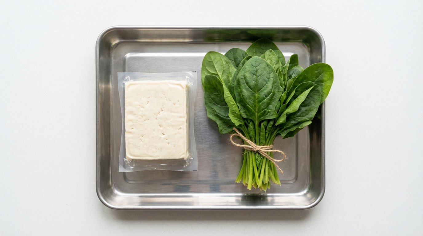 豆腐とほうれん草の焼肉だれ漬け（材料）