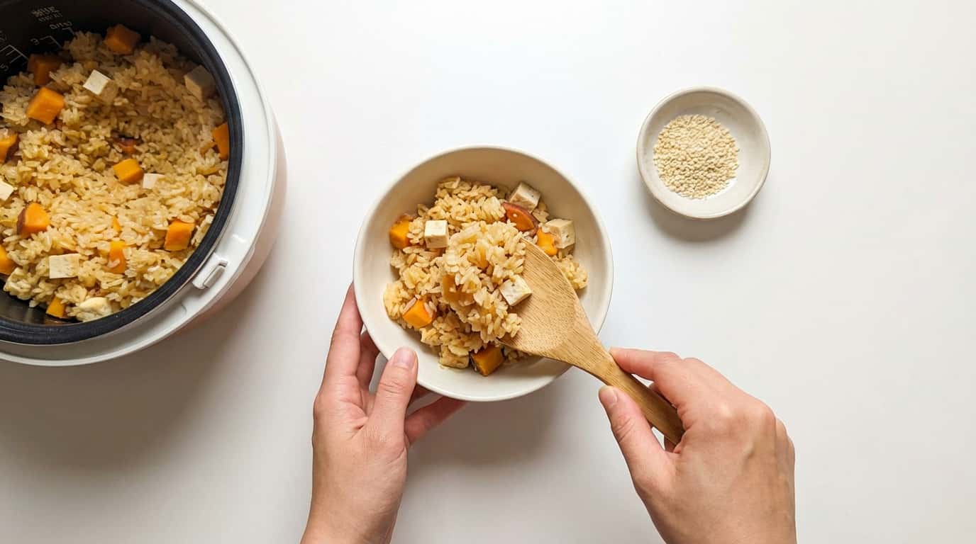 豆腐とさつまいものポン酢炊き込みご飯（完成イメージ）
