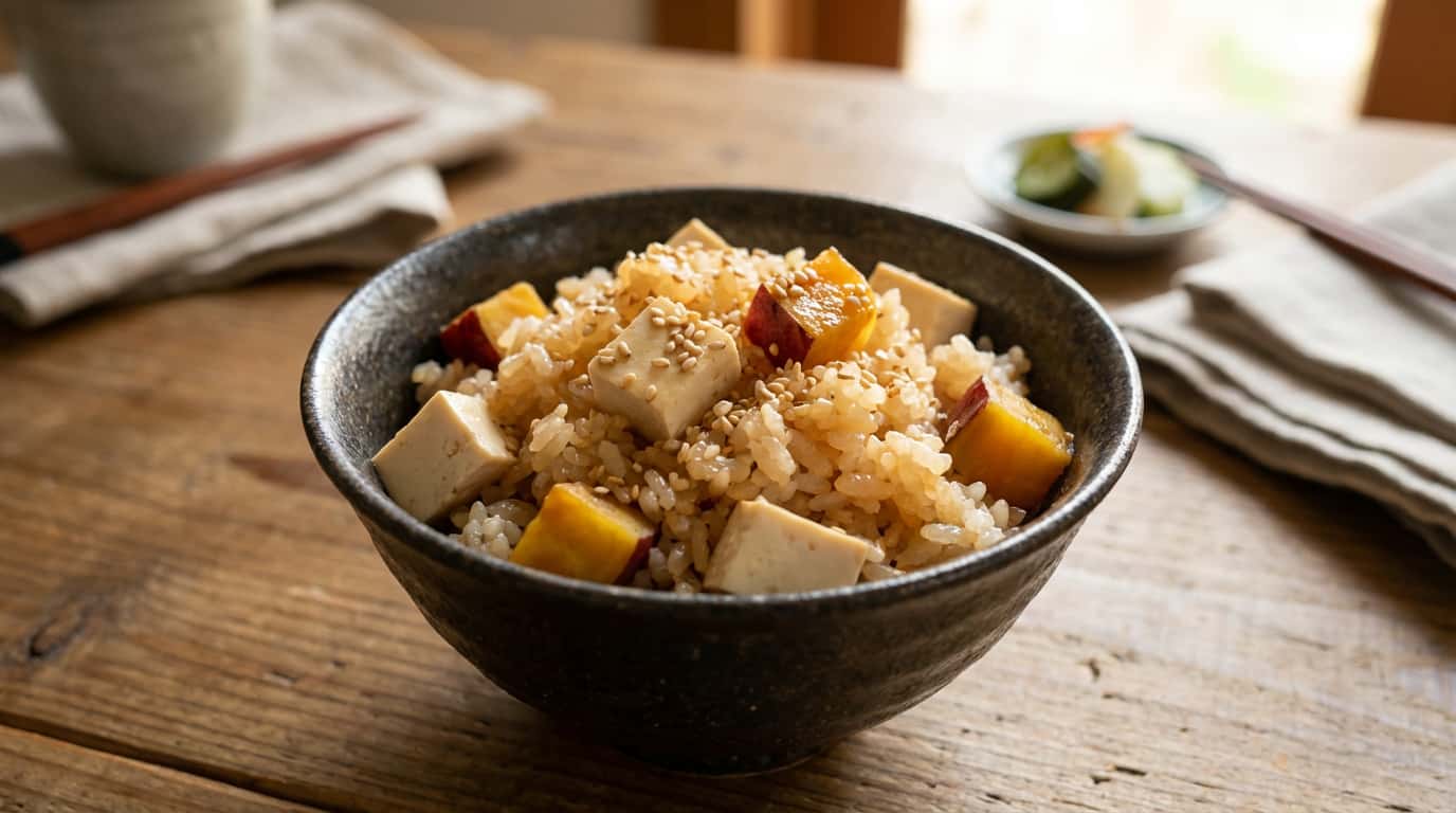 豆腐とさつまいものポン酢炊き込みご飯（完成イメージ）