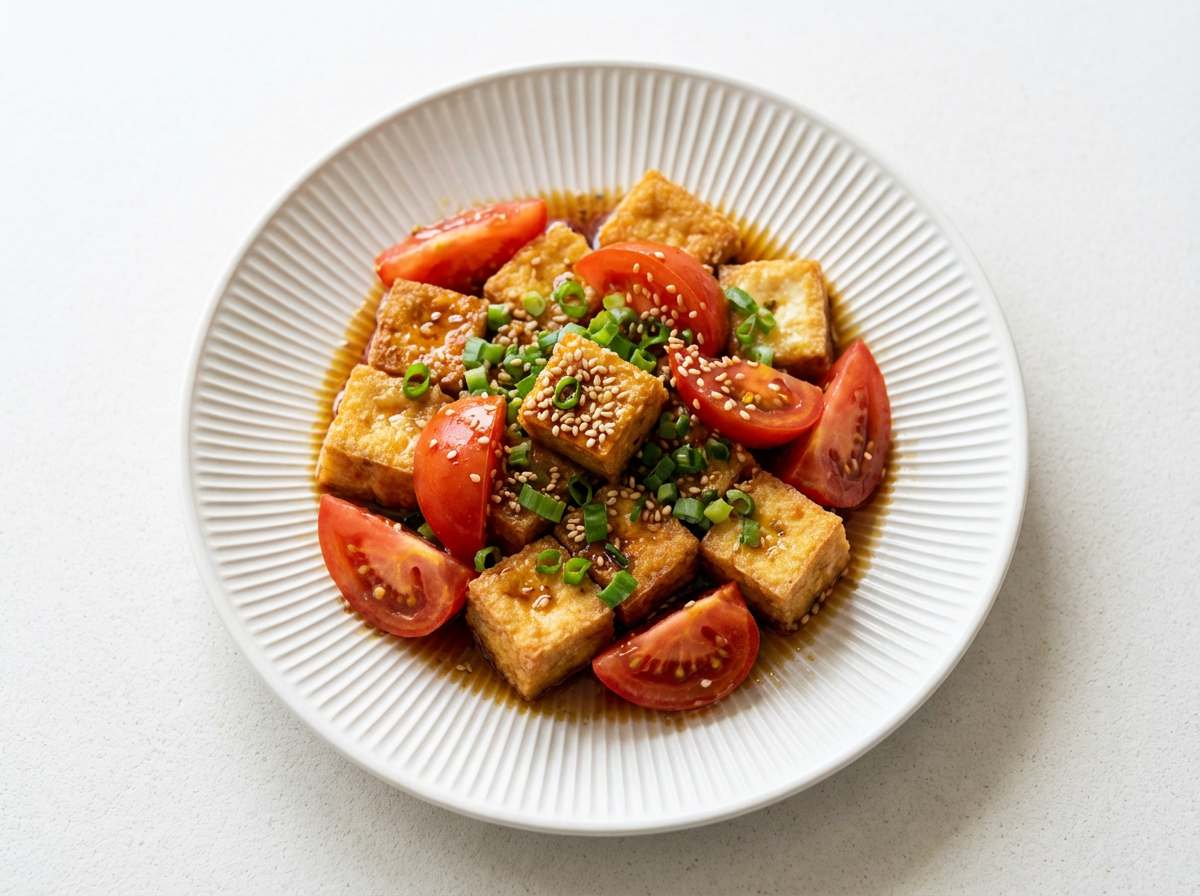 カリカリ豆腐とトマトのごま油から揚げ風