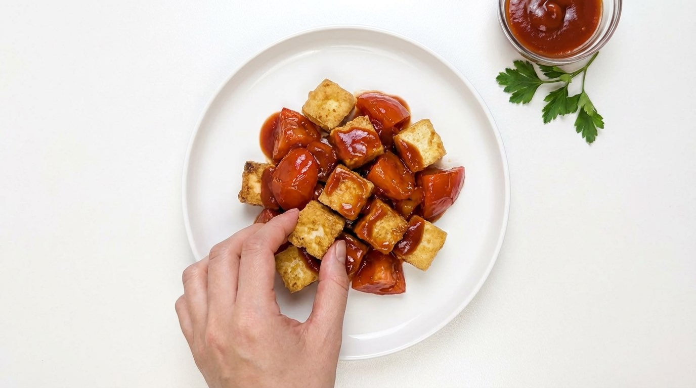 カリカリ豆腐とトマトのごま油から揚げ風（完成イメージ）