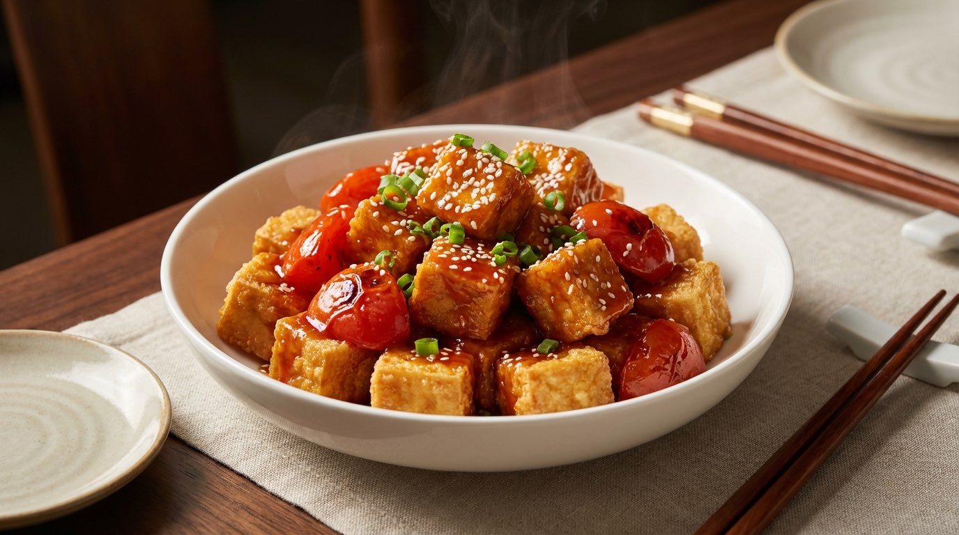 カリカリ豆腐とトマトのごま油から揚げ風（完成イメージ）