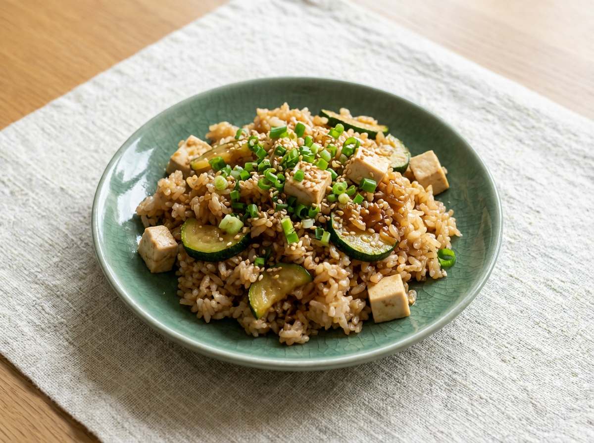 豆腐とズッキーニの糖質オフ焼肉タレ炊き込みご飯