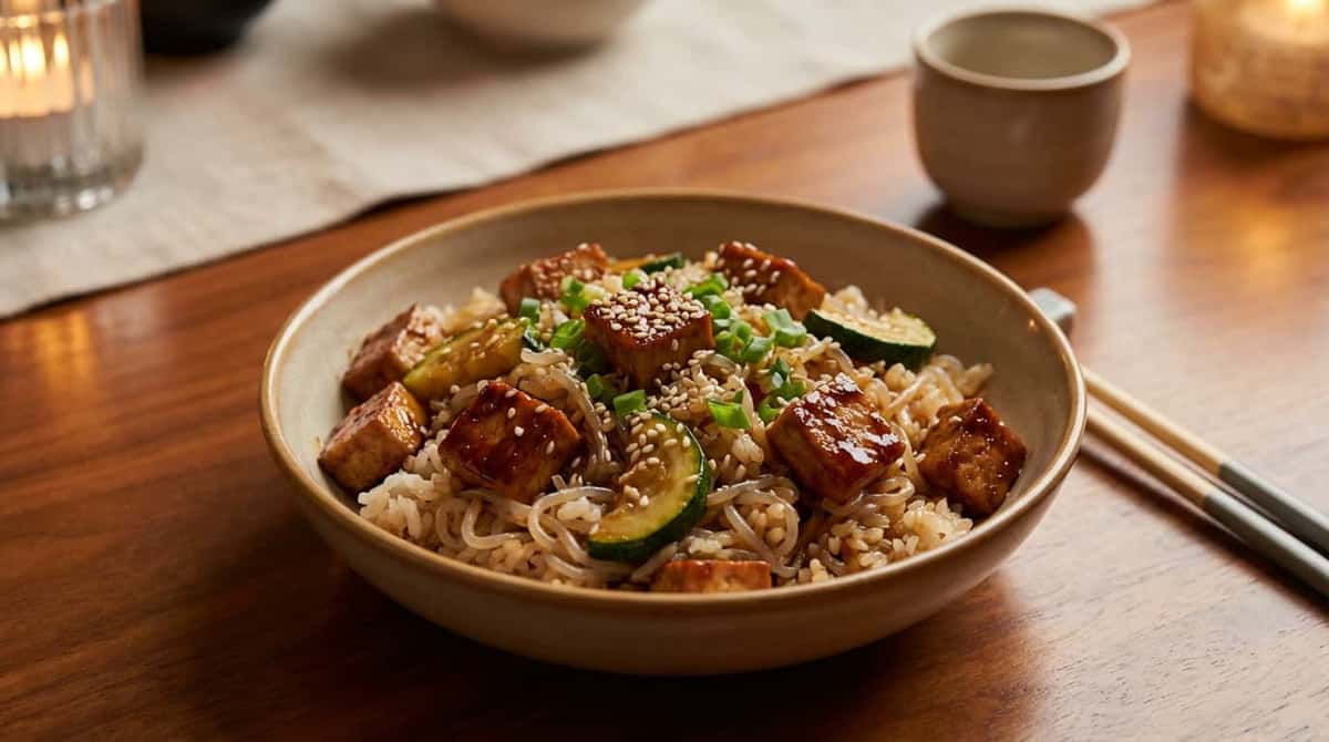 豆腐とズッキーニの糖質オフ焼肉タレ炊き込みご飯（完成イメージ）