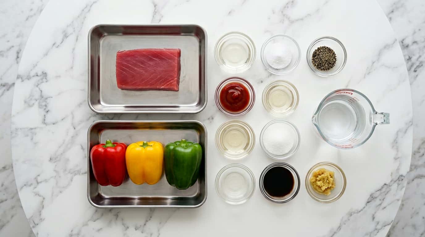 マグロとピーマンのさっぱりケチャップ蒸し（材料）