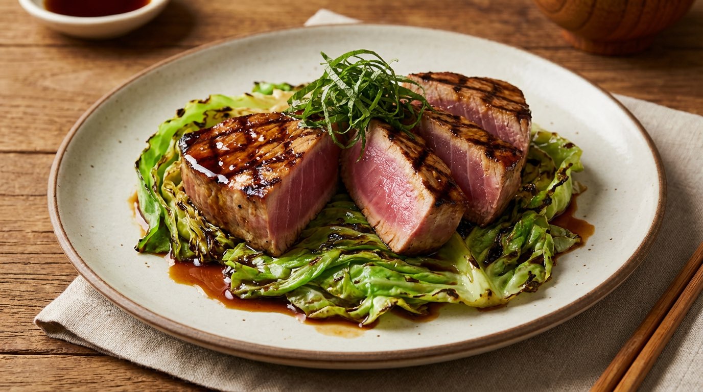 マグロとキャベツのめんつゆステーキ