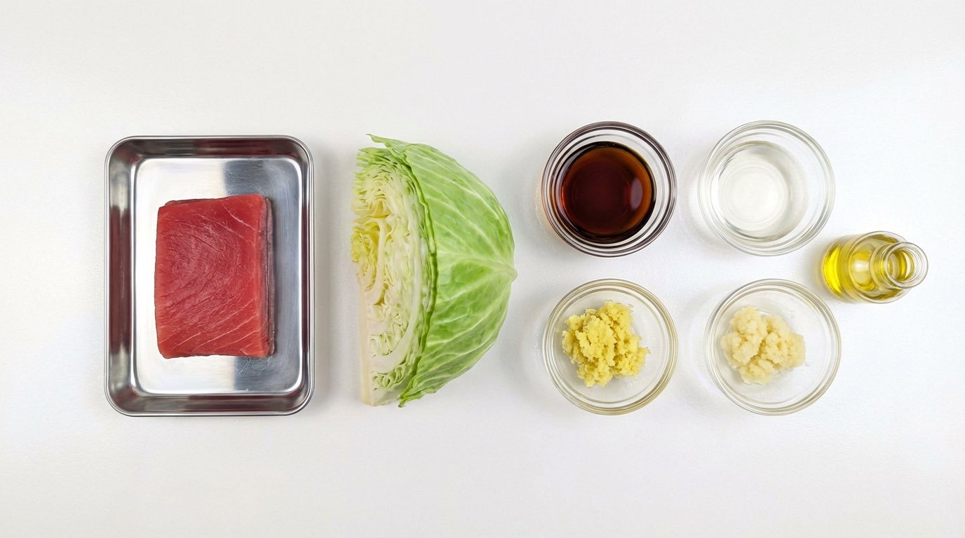 マグロとキャベツのめんつゆステーキ（材料）