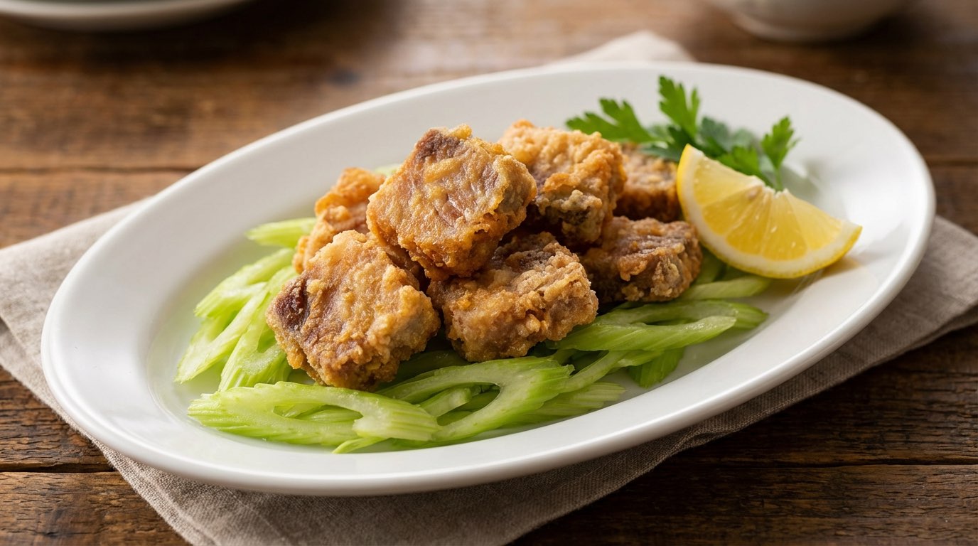 マグロとセロリのコンソメ竜田揚げ