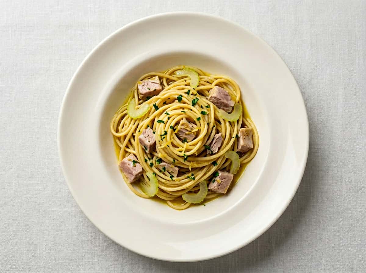 マグロとセロリのさっぱりカレーパスタ