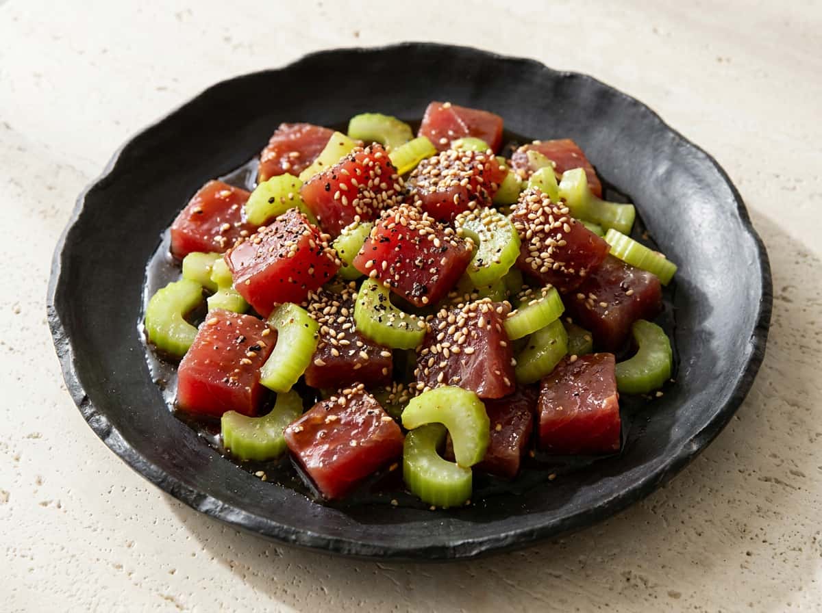 マグロとセロリの焼肉のタレ和え（お弁当用）