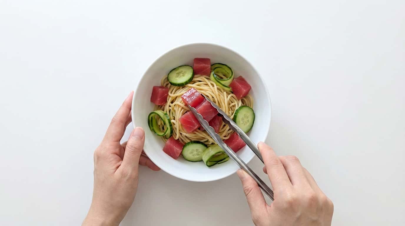 マグロときゅうりの鶏ガラ冷製パスタ（完成イメージ）