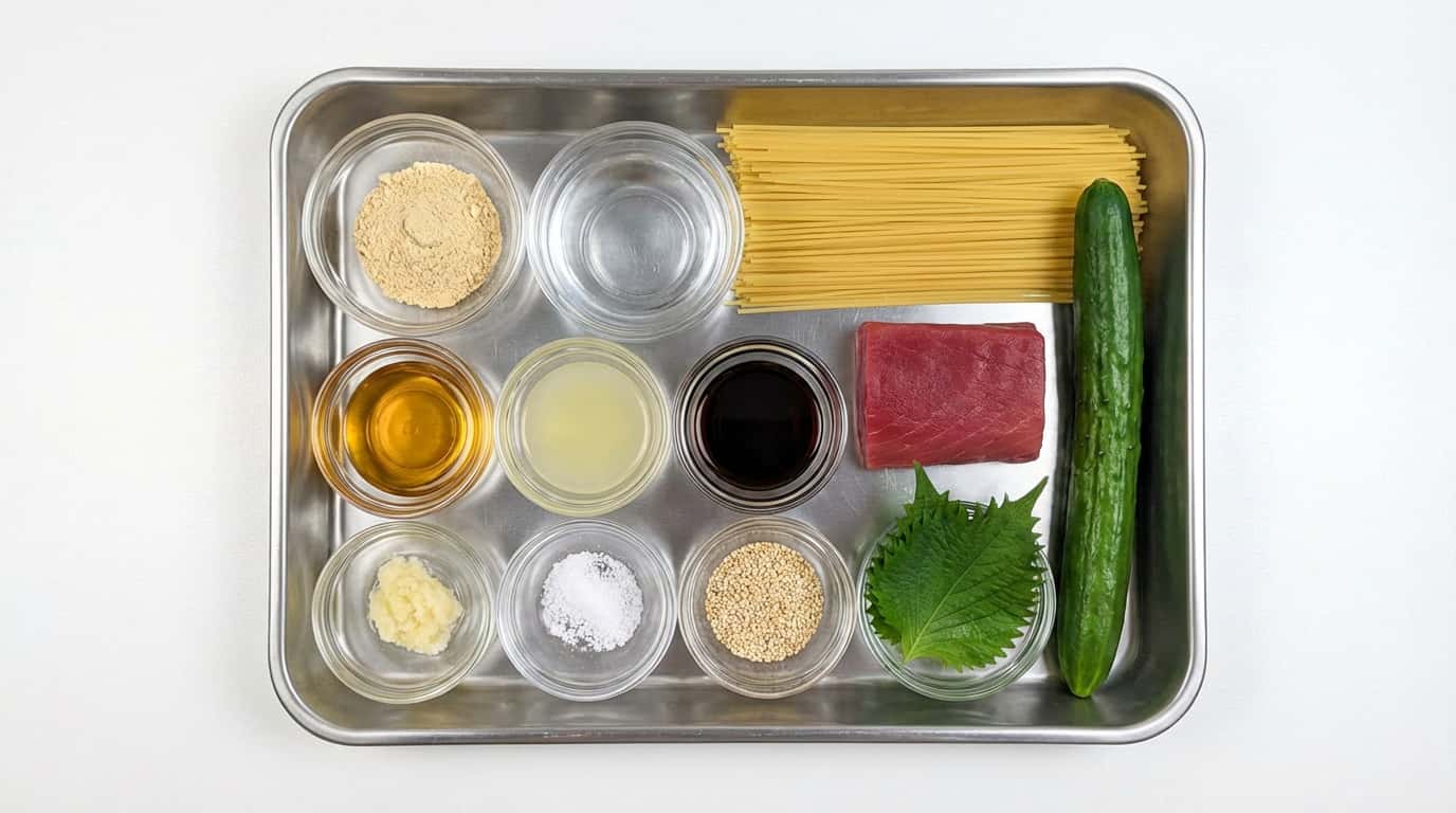 マグロときゅうりの鶏ガラ冷製パスタ（材料）