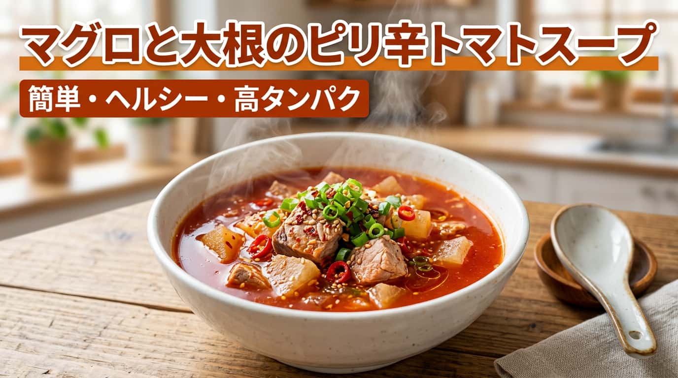 マグロと大根のピリ辛トマトスープ