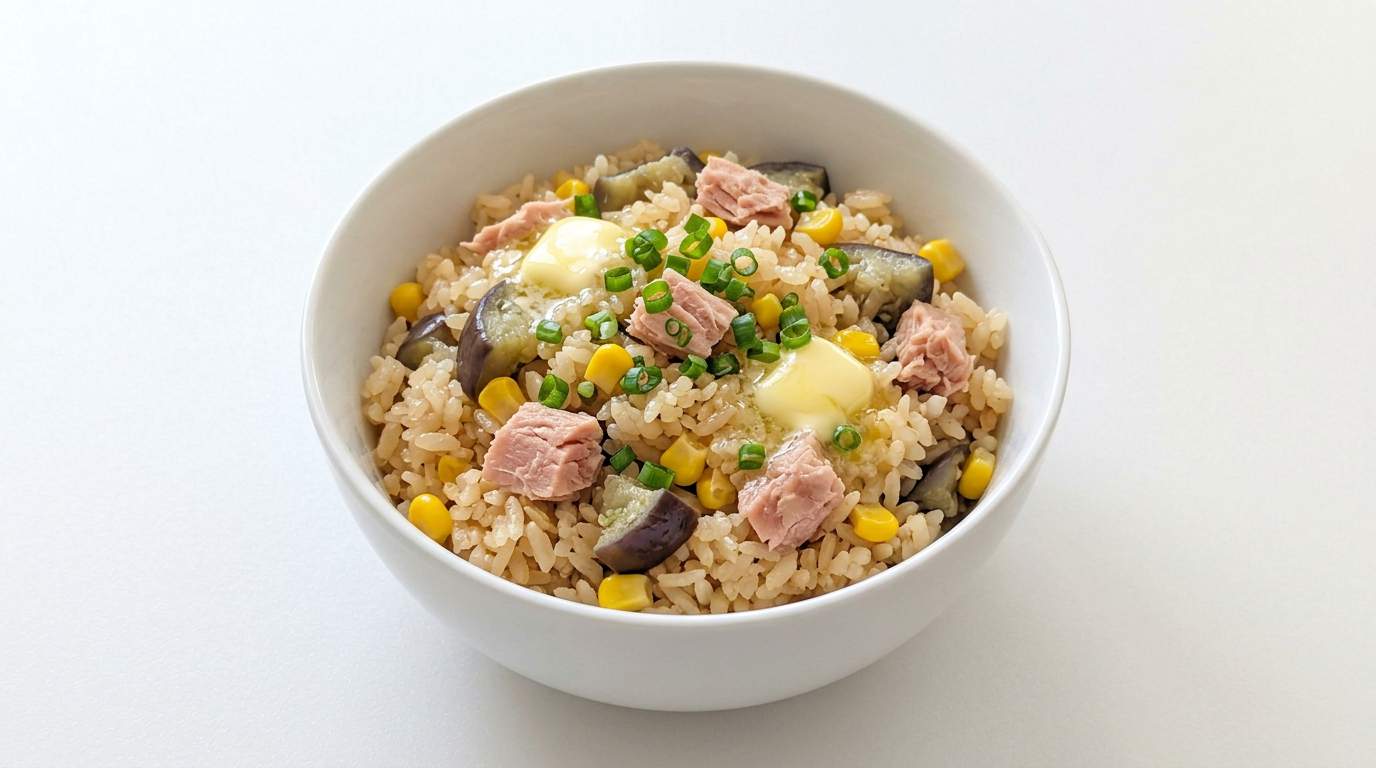 マグロとなすの洋風コンソメ炊き込みご飯【炊飯器で簡単】