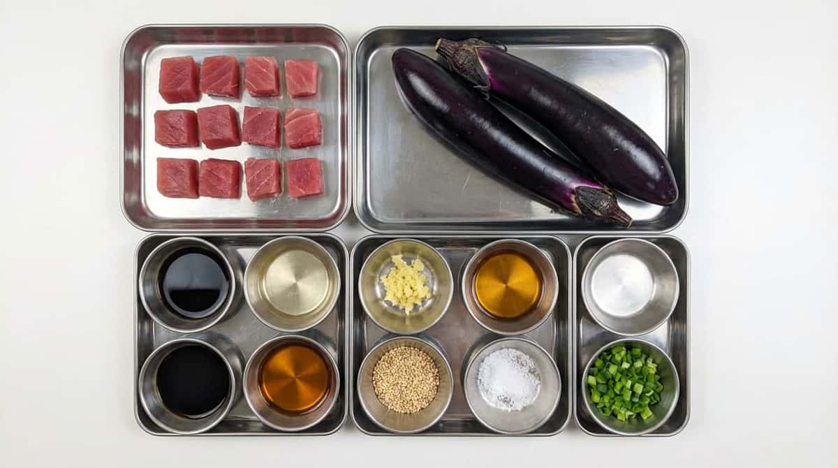 マグロとなすの醤油生姜あえ（材料）