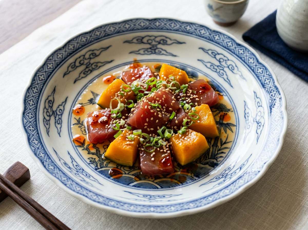 マグロとかぼちゃのピリ辛白だし和え