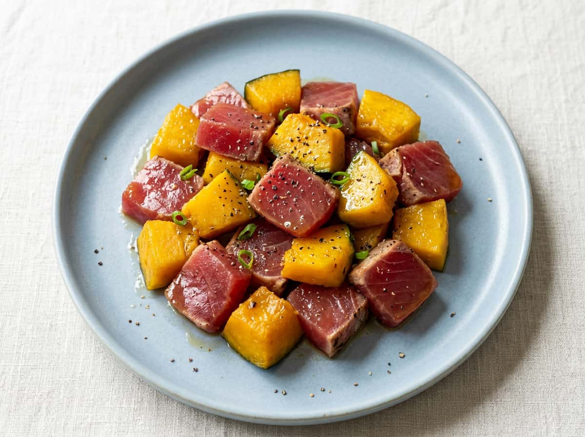 マグロとかぼちゃの白だし炒め