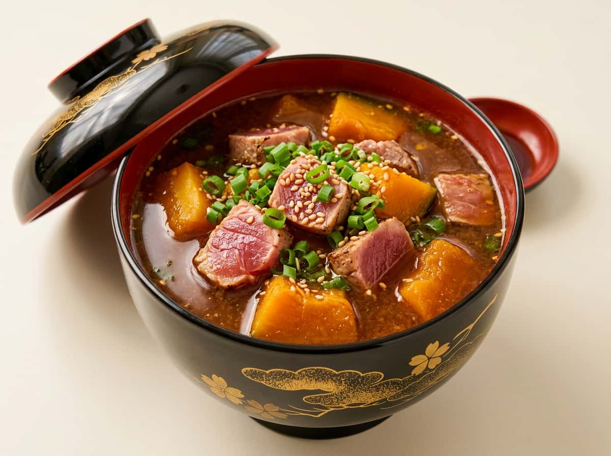 マグロとかぼちゃの焼肉タレスープ