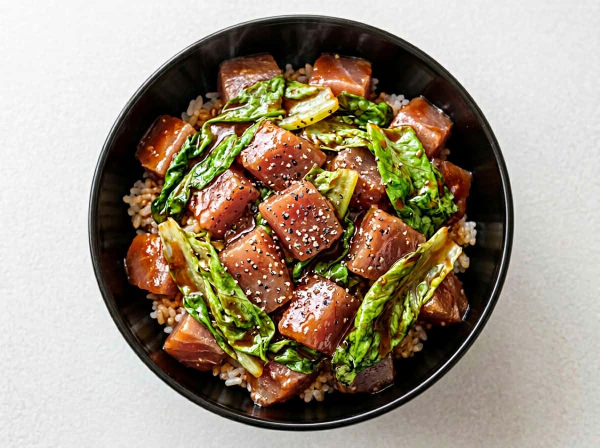 マグロとレタスのケチャップ蒸し丼の素