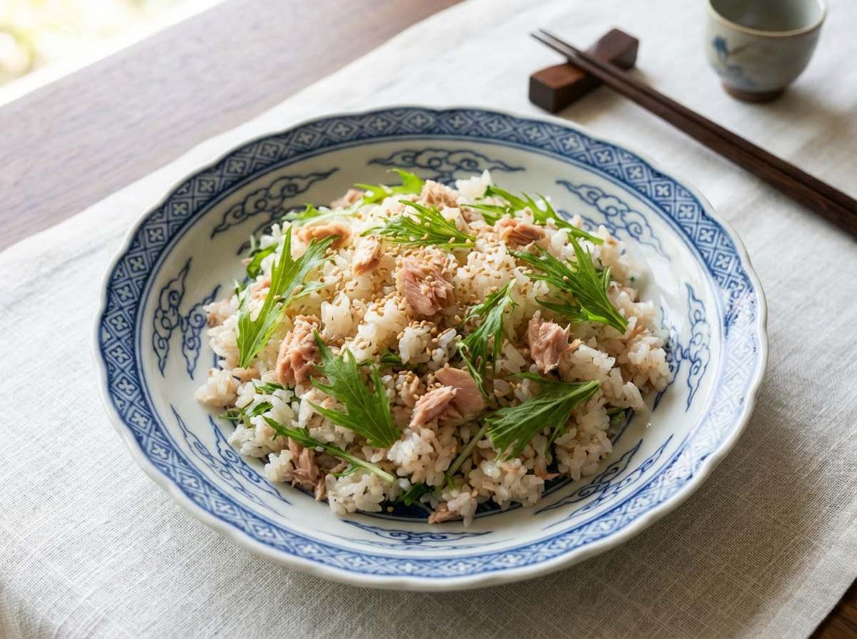 マグロと水菜のポン酢香る糖質オフ炊き込みご飯
