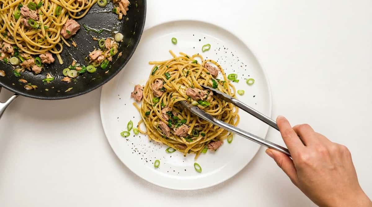 マグロと長ねぎの塩こしょうさっぱりパスタ（完成イメージ）