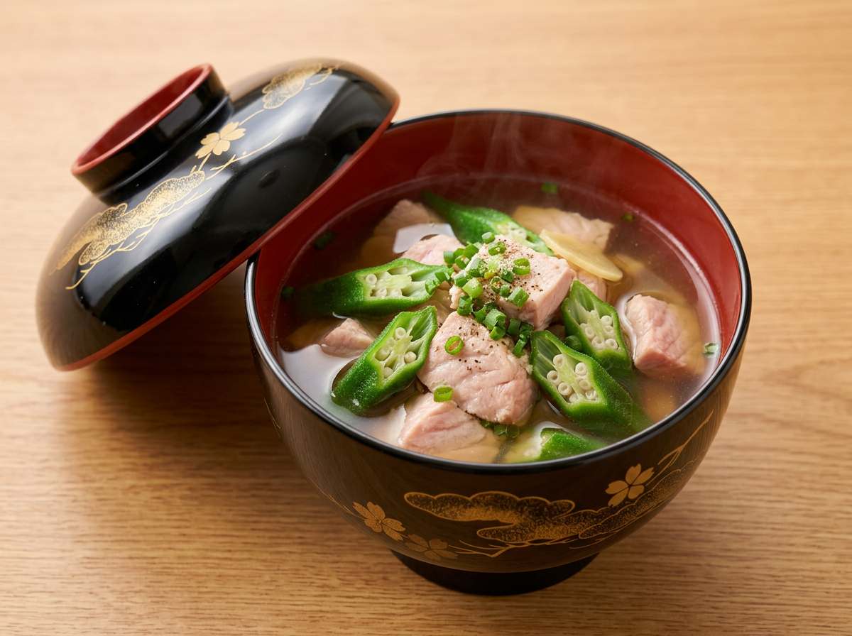 マグロとオクラの鶏がらレンジ蒸し