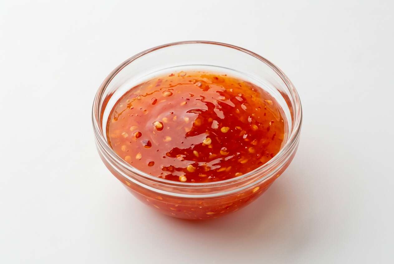 スイートチリソースがガラスのボウルに入っている